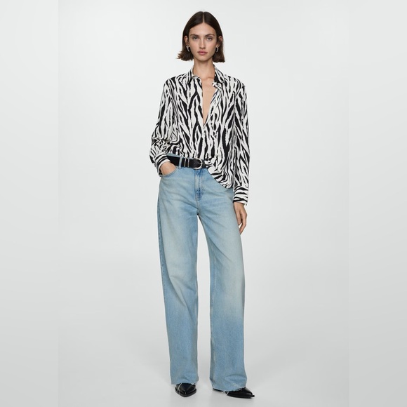 Mango Black and White Zebra printed flowy shirt NWT - Picture 3 of 4